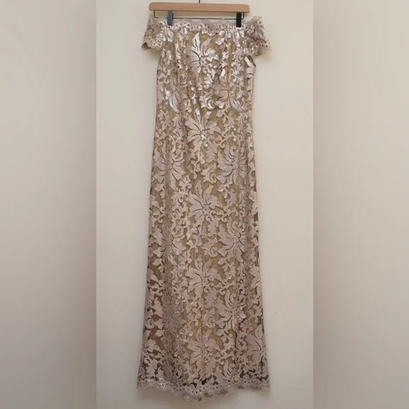 BHLDN Dresses Bhldn Tadashi Shoji Odette Gold Sequin Boatneck